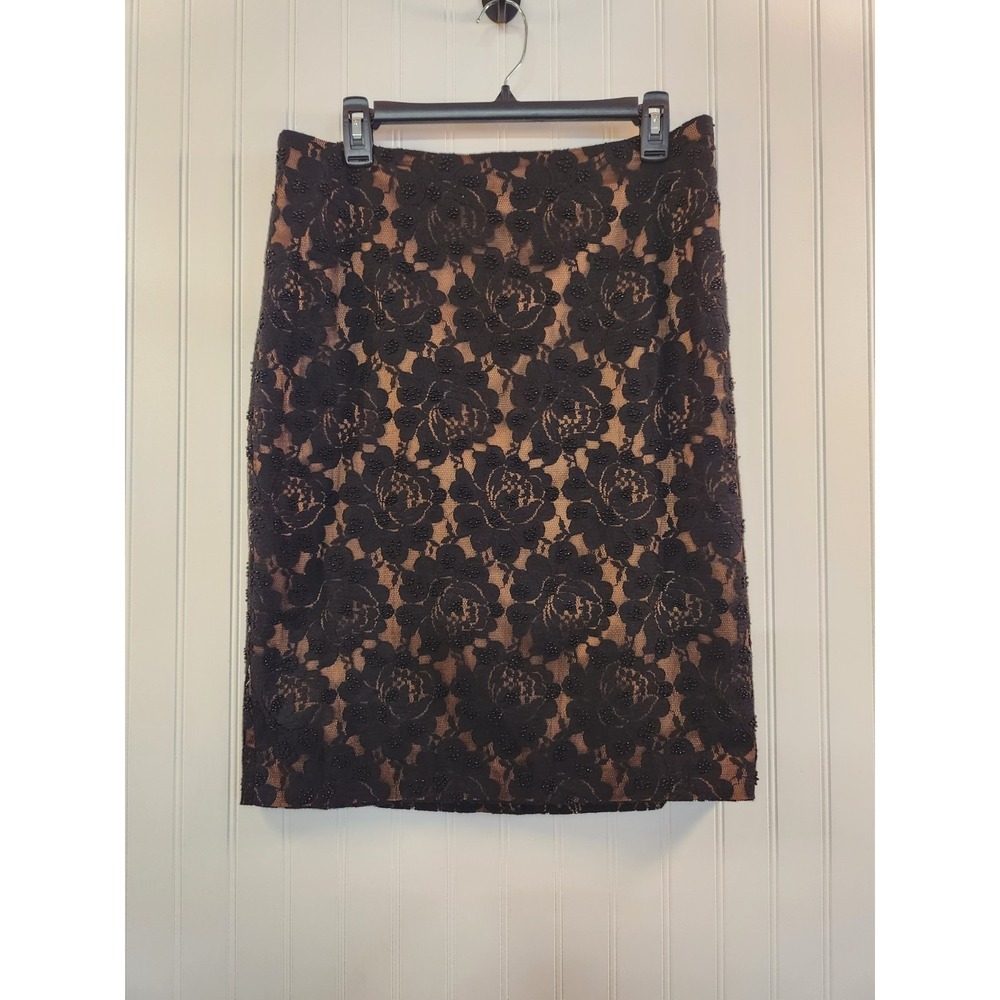 Talbots Women's‎ Black Beaded Lace Overlay Pencil Skirt Size 10 W32x24L Lined...
